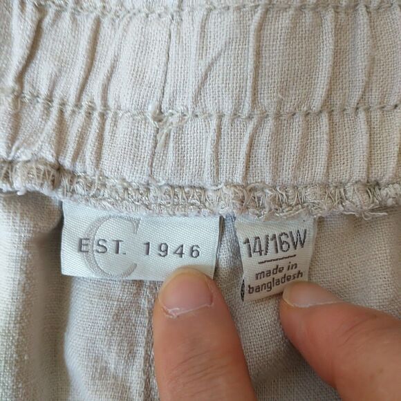 C EST 1946 Pull On Pants Womens 14/16W Natural Linen Blend Wide Leg Lagenlook - Picture 5 of 7